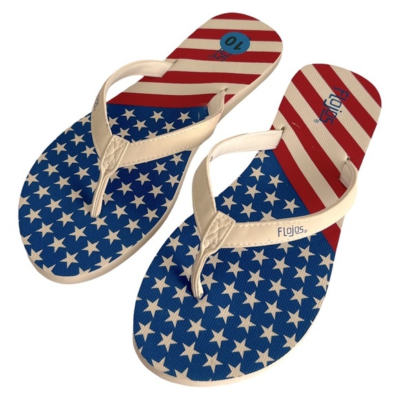 FLOJOS • Women’s American Flag Patriotic Remi Wide Strap Thong Flip Flops Sandal - Picture 2 of 5
